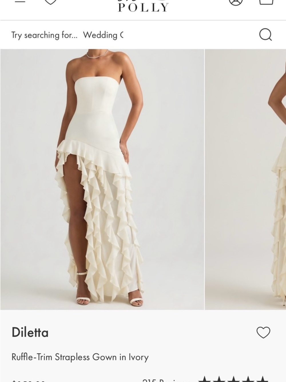 Oh Polly Ivory Strapless Ruffle-Trim High-Low Gown